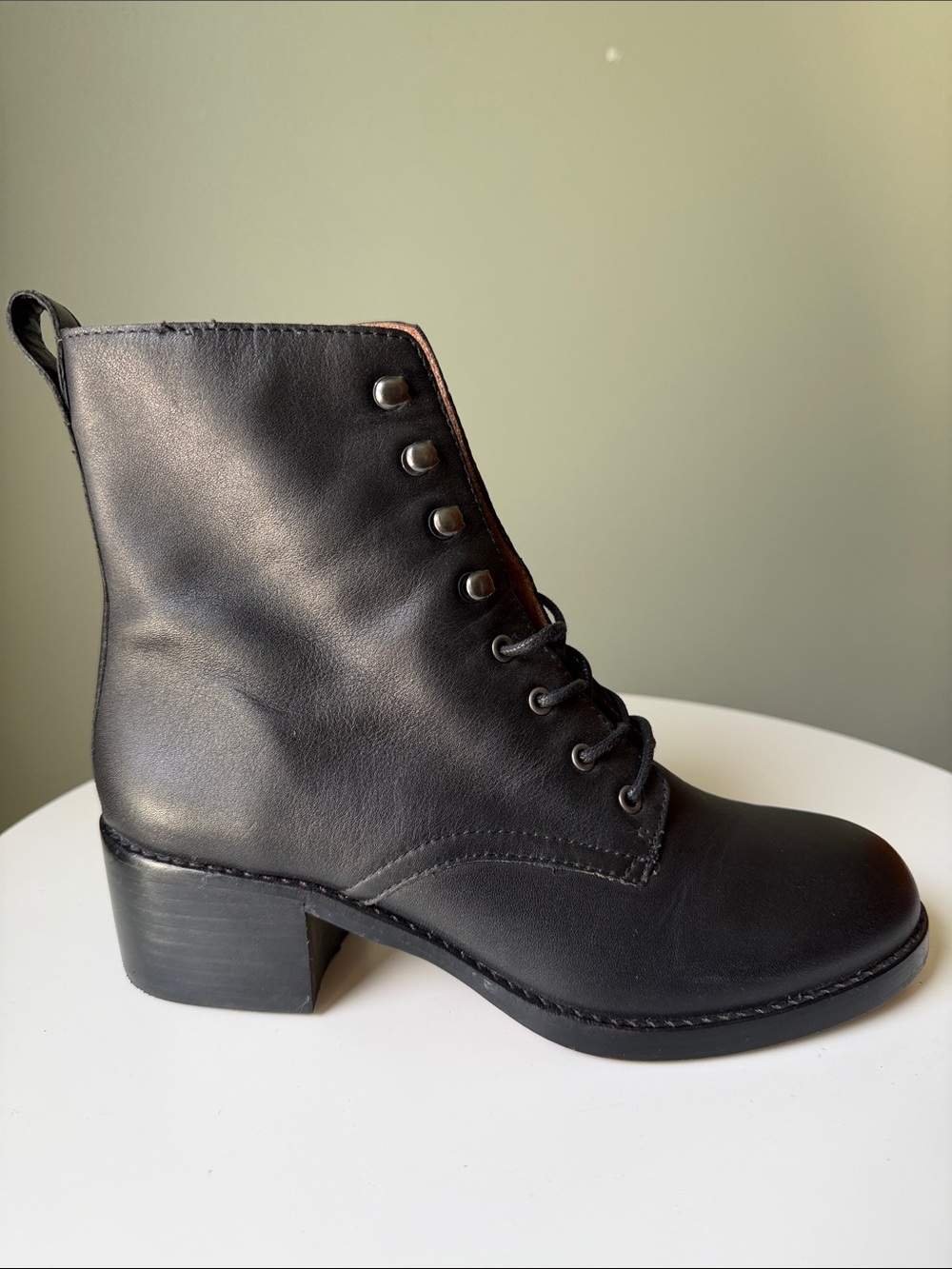 Madewell Black Leather Lace-Up Ankle Boots Combat, moto, biker, Minimalist, 6.5